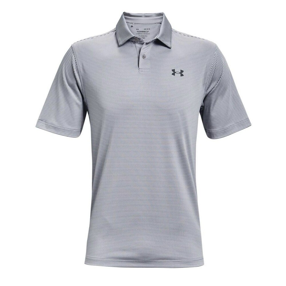 Under Armour Performance Striped Golf Polo Shirt Men's Gray Size XXL 2XL